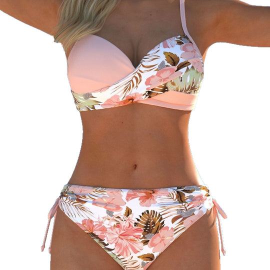 Damen Bikini-Set mit stilvollem Karomuster und goldfarbenen Akzenten R&B