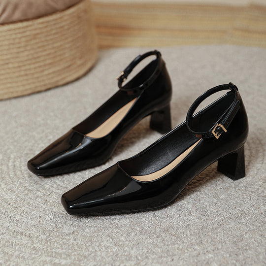 Damen elegante Lackleder Pumps mit komfortablem Blockabsatz R&B
