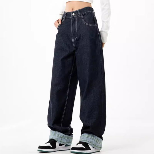 Damen weite Jeanshose im lässigen Schnitt mit hohen Taschen und modernen Nahtdetails R&B