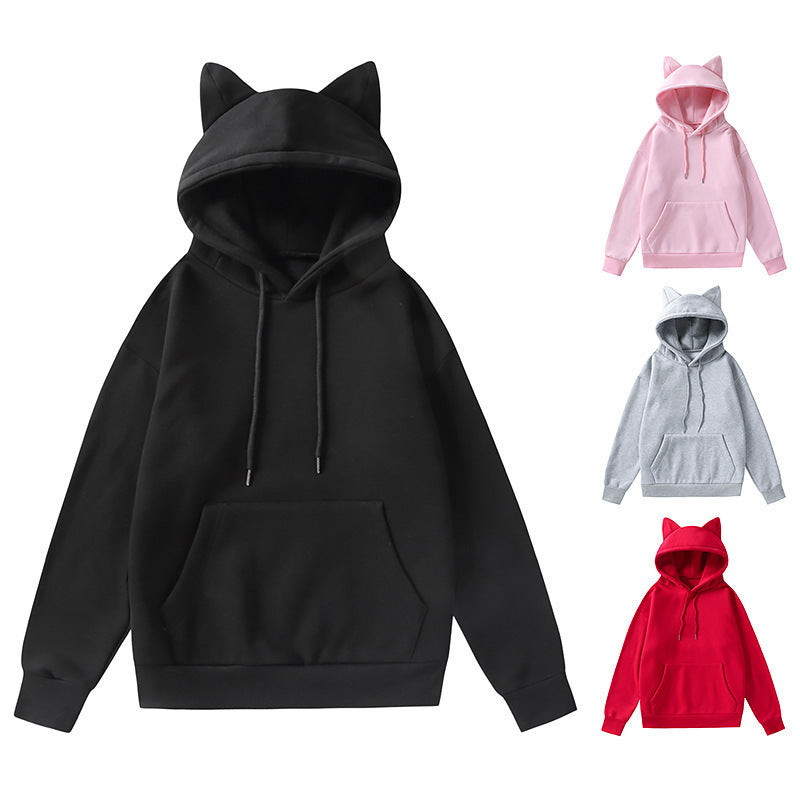 Damen Hoodie mit Katzenohren und Kängurutasche R&B