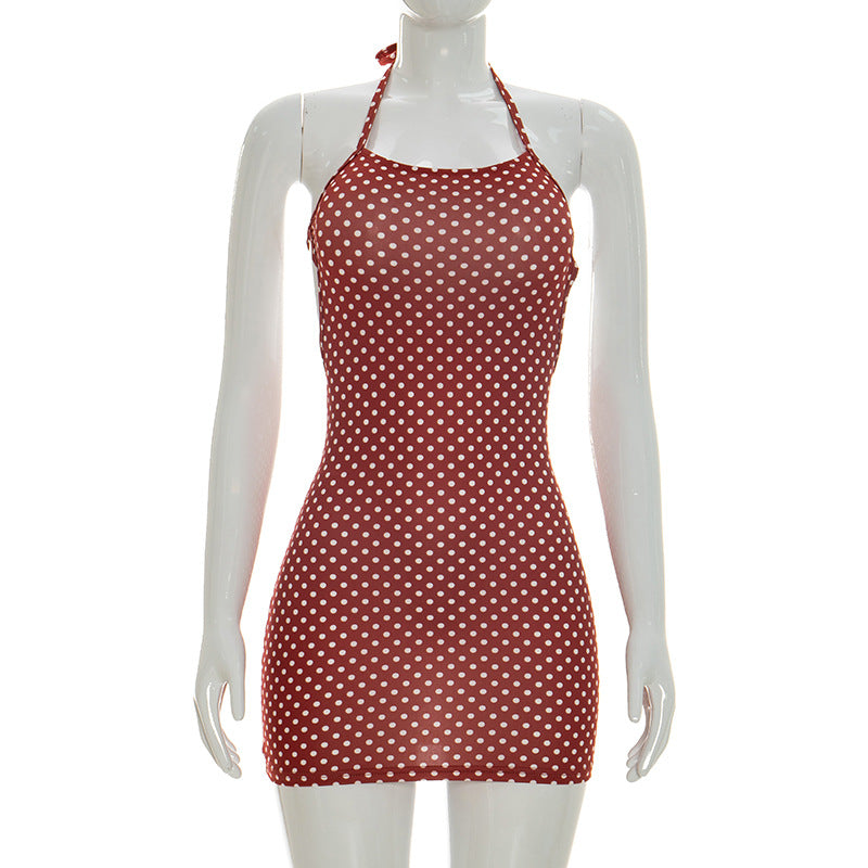 Damen figurbetontes Minikleid mit Polka-Dots und Spaghettiträgern R&B