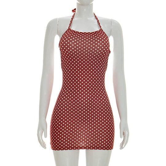 Damen figurbetontes Minikleid mit Polka-Dots und Spaghettiträgern R&B