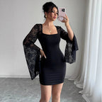 Damen Elegantes Minikleid mit Spitzenärmeln R&B