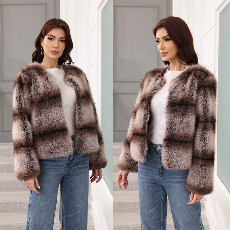 Damen Elegante und warme Kunstpelzjacke
