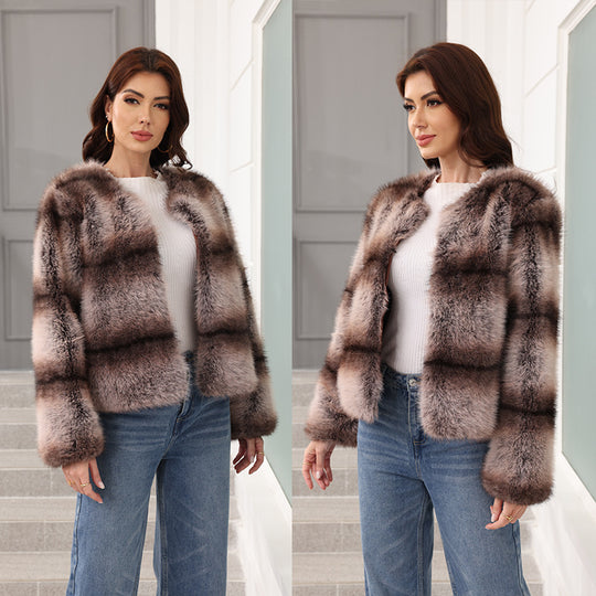 Damen Elegante und warme Kunstpelzjacke R&B