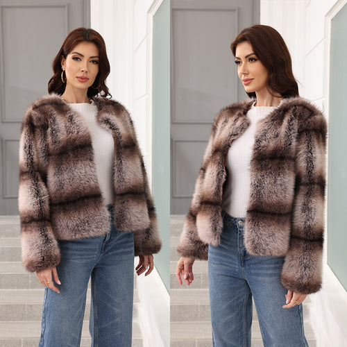 Damen Elegante und warme Kunstpelzjacke R&B