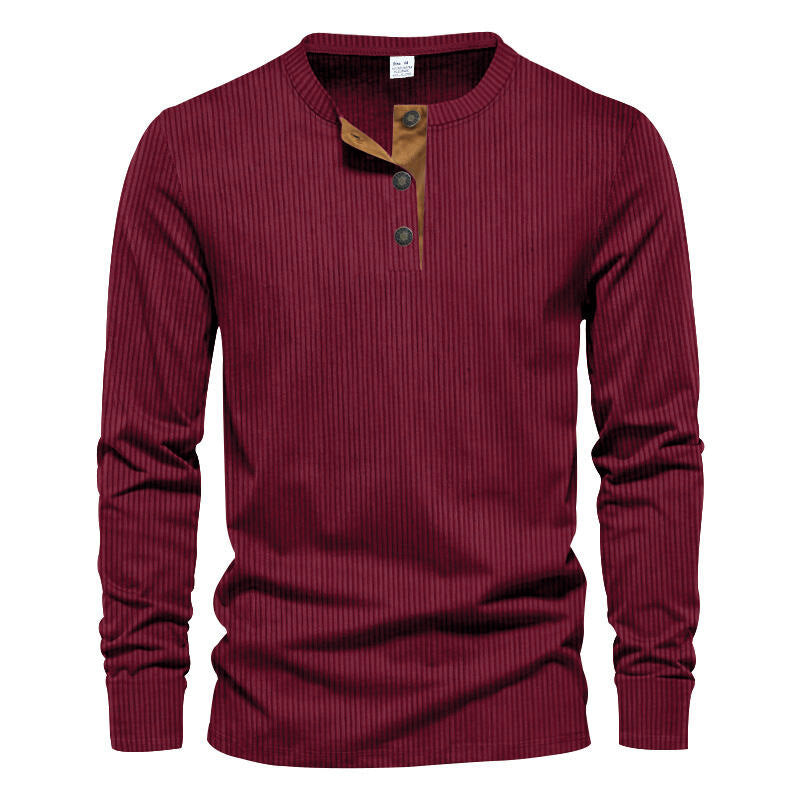 Herren Langarm-Henley-Shirt mit strukturiertem Design R&B