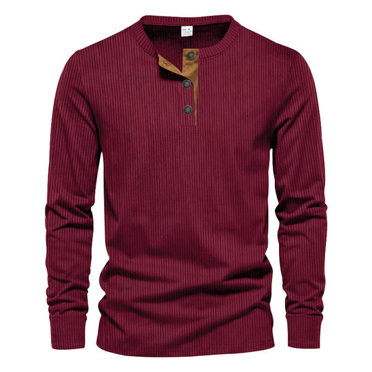 Herren Langarm-Henley-Shirt mit strukturiertem Design R&B