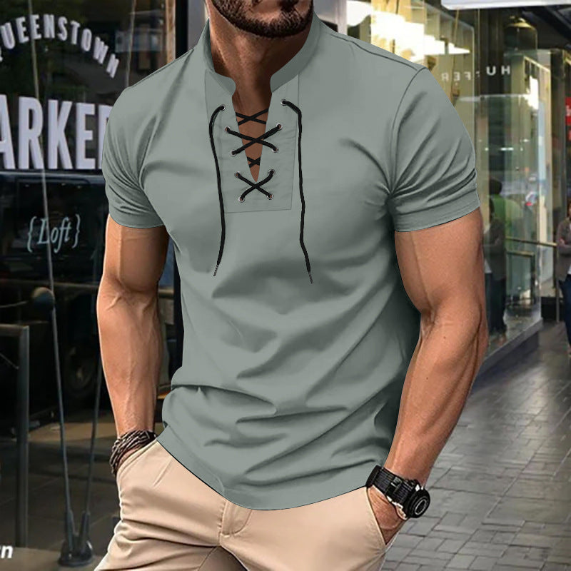 Herren lässiges Poloshirt mit Schnürung R&B