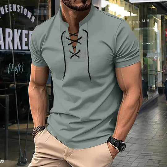Herren lässiges Poloshirt mit Schnürung R&B