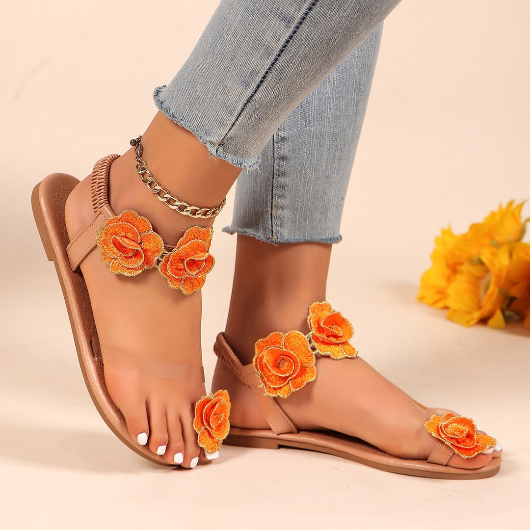 Damen Sandalen mit floralen Verzierungen R&B