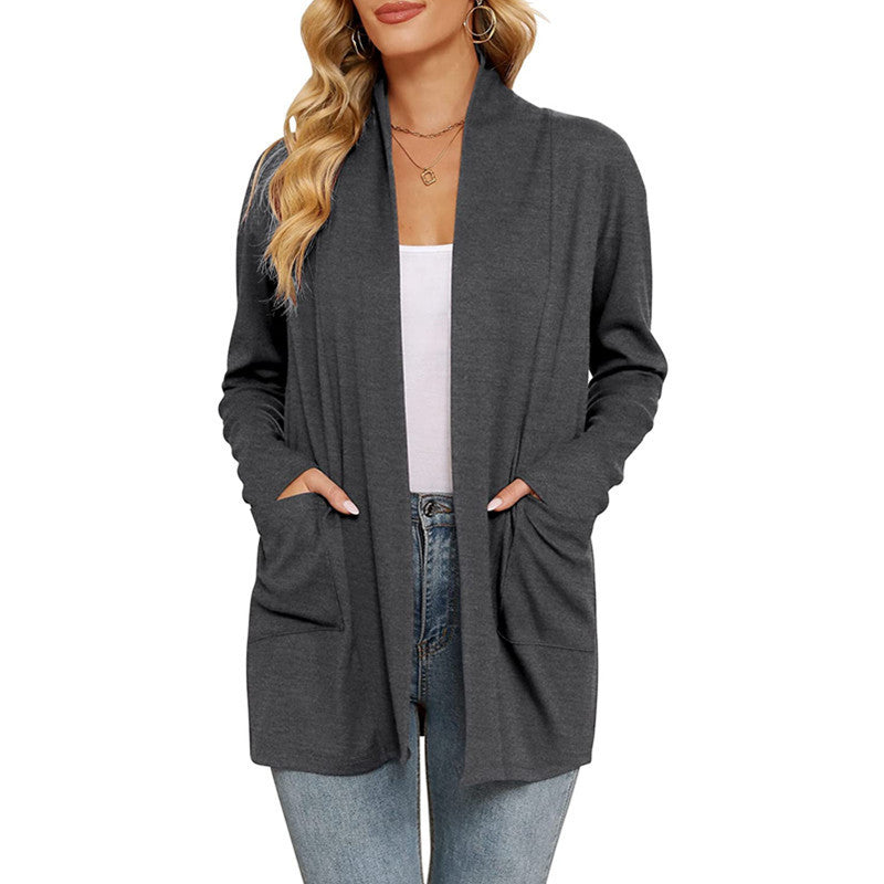 Damen lässiger Longcardigan mit Taschen R&B