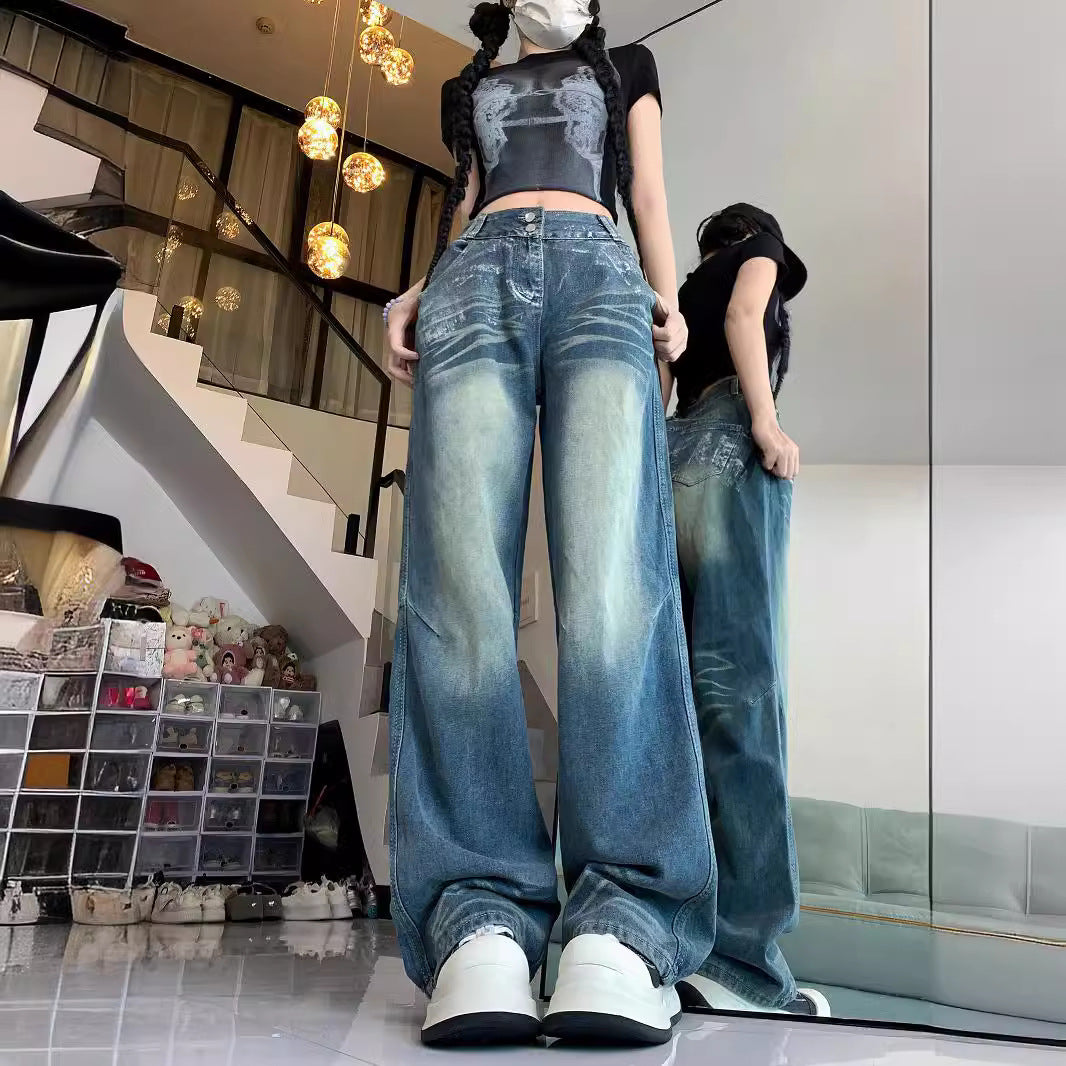 Damen Weite Jeans mit modischem Vintage-Waschlook und lässigem Design R&B