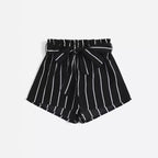 Damen gestreifte Freizeit-Shorts mit elastischem Bund und Bindegürtel R&B
