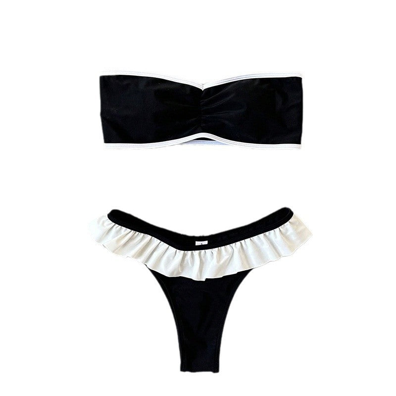 Damen Bandeau-Bikini mit Rüschendetails und elegantem Farbkontrast R&B