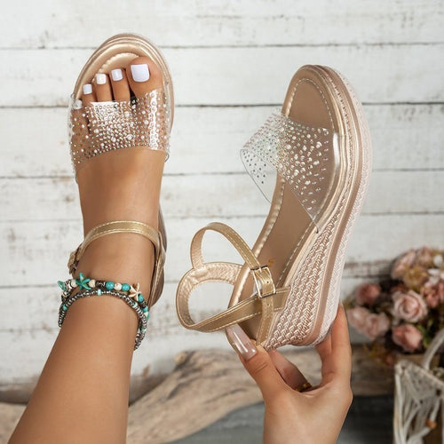 Damen Glamouröse Plateau-Sandalen mit transparenten Riemen und Strass-Applikationen R&B