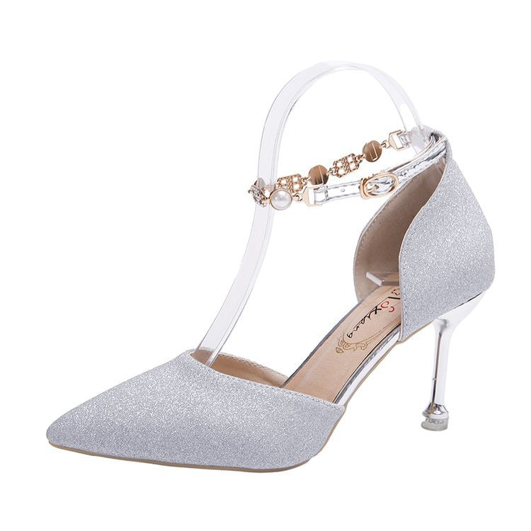 Damen elegante High Heels mit transparentem Riemen und Schmuckdetails R&B