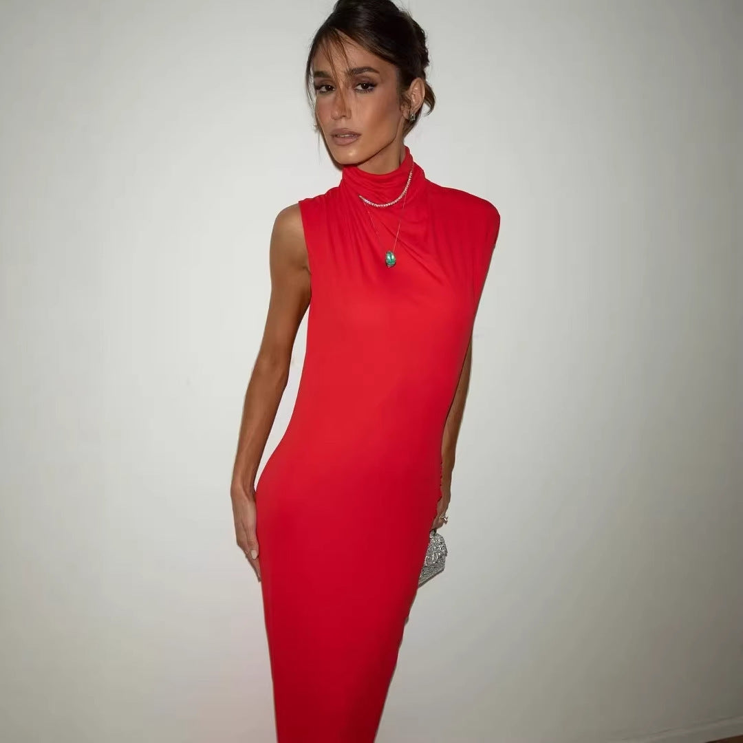 Damen figurbetontes Abendkleid mit elegantem Halsteinsatz R&B