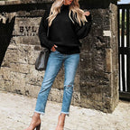Damen kuscheliger Pullover mit hohem Kragen und strukturiertem Strickmuster R&B