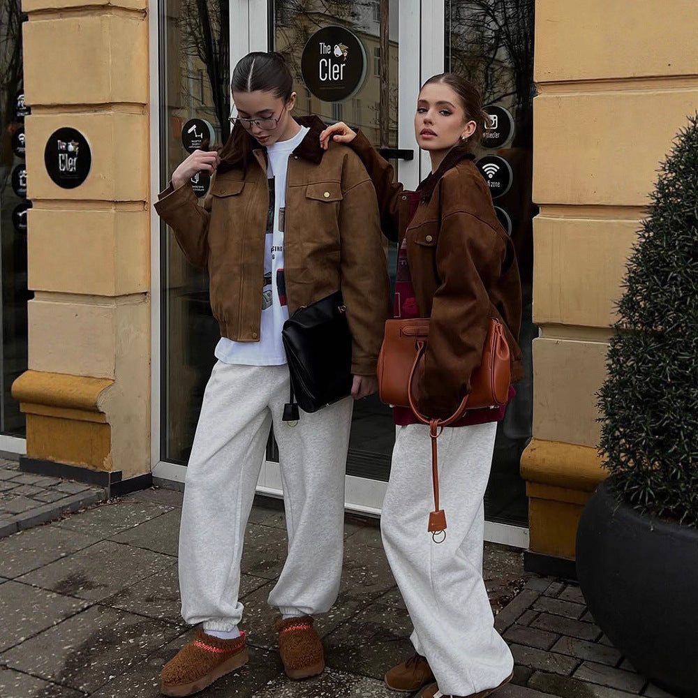 Damen Trendige Wildlederjacke mit fransigen Details R&B