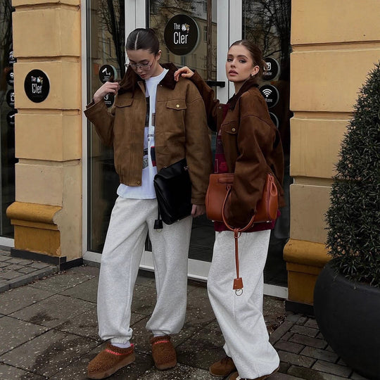 Damen Trendige Wildlederjacke mit fransigen Details R&B