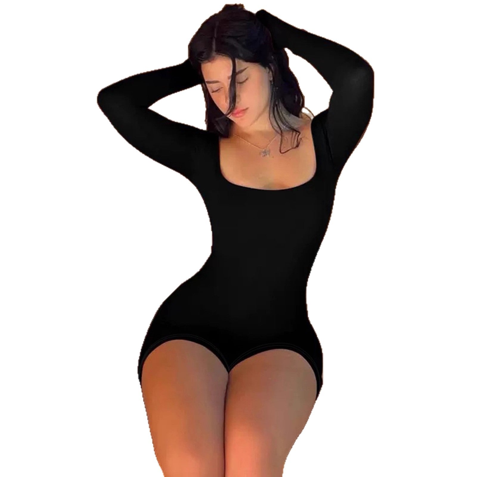 Damen Langarm Body mit tiefem Ausschnitt