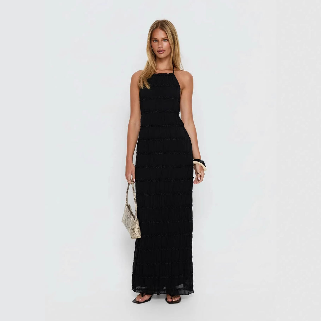 Damen Maxikleid mit schulterfreiem Design und fließenden Rüschen R&B