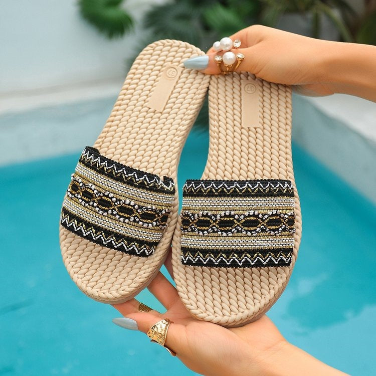 Damen Sommerliche Römersandalen mit dekorativem Blumendetail R&B
