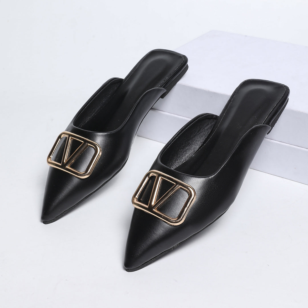 Damen elegante Mules mit modischem Goldapplikationsdetail R&B