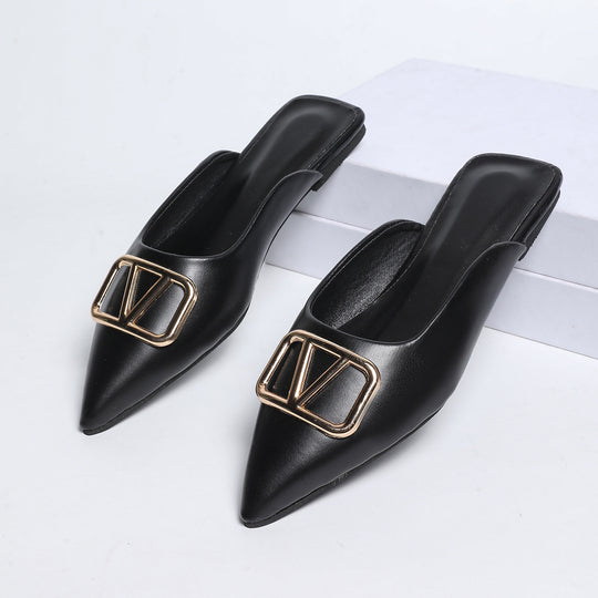 Damen elegante Mules mit modischem Goldapplikationsdetail R&B