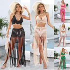 Damen gehäkeltes Strand-Outfit mit fransigen Details R&B