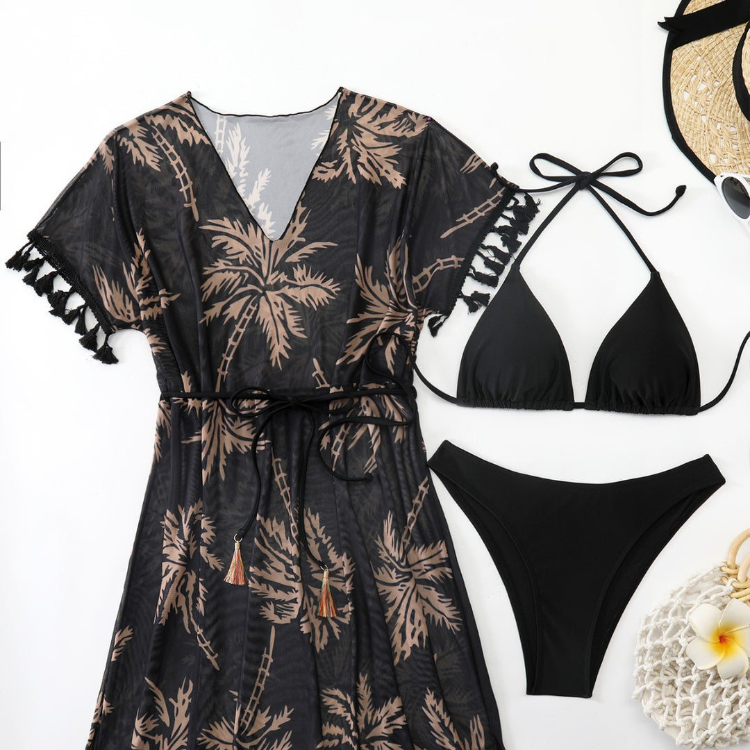 Damen strandtaugliches Kaftan-Set mit modischem Palmendruck R&B