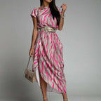 Damen Maxi-Kleid mit elegantem Wickel-Design und seitlichem Gürtel R&B