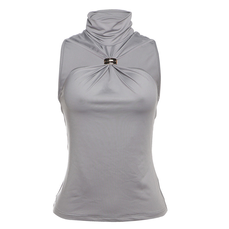 Damen elegantes Top mit hohem Kragen und schlichtem Design R&B