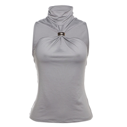 Damen elegantes Top mit hohem Kragen und schlichtem Design R&B