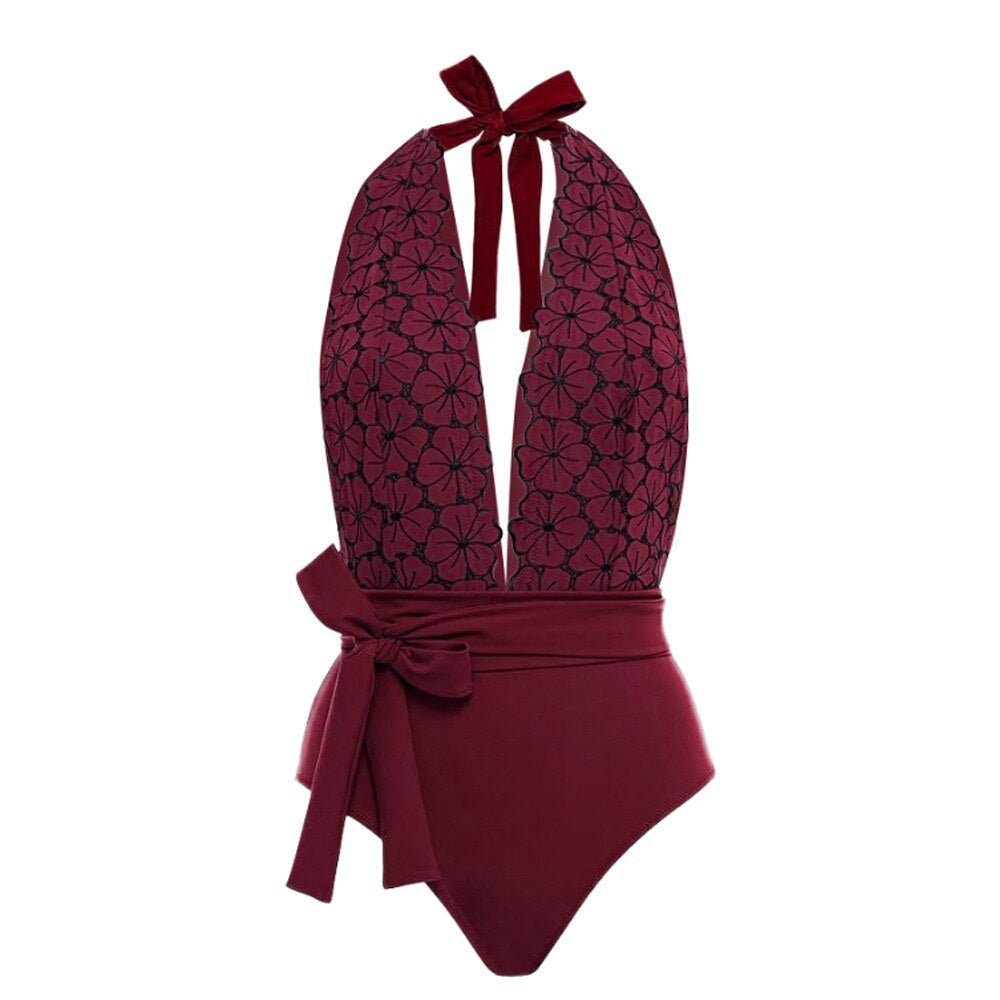 Damen eleganter Einteiler Badeanzug mit floralem Wickelrock R&B