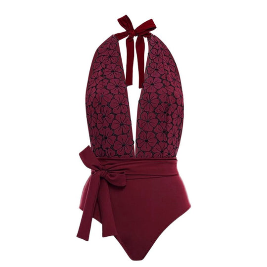 Damen eleganter Einteiler Badeanzug mit floralem Wickelrock R&B