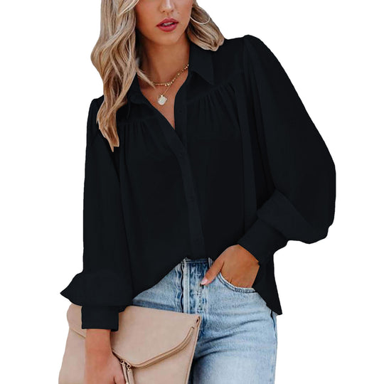 Damen Bluse mit femininen Rüschendetails und lockeren Ärmeln R&B