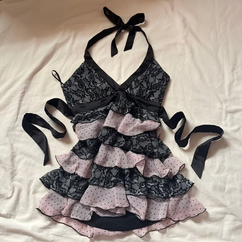 Damen Rüschen Kleid mit Spitzenoberteil R&B