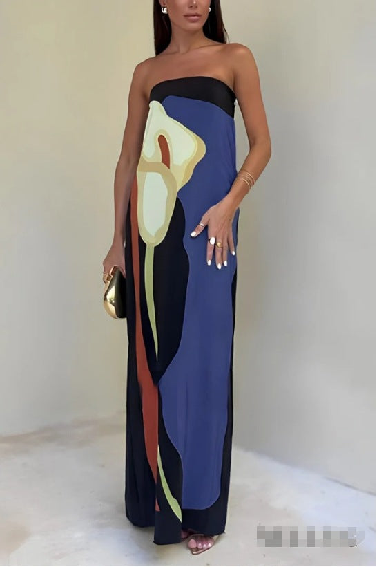 Damen Maxikleid mit lässigem schulterfreiem Design und floralem Print R&B