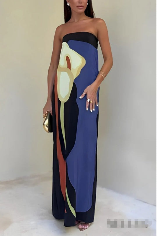 Damen Maxikleid mit lässigem schulterfreiem Design und floralem Print R&B