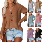 Damen Strickpullover mit Knopfdetails und tiefem V-Ausschnitt R&B