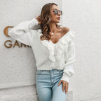 Damen Strickjacke mit Rüschendetails und knöpfbarem Frontverschluss R&B