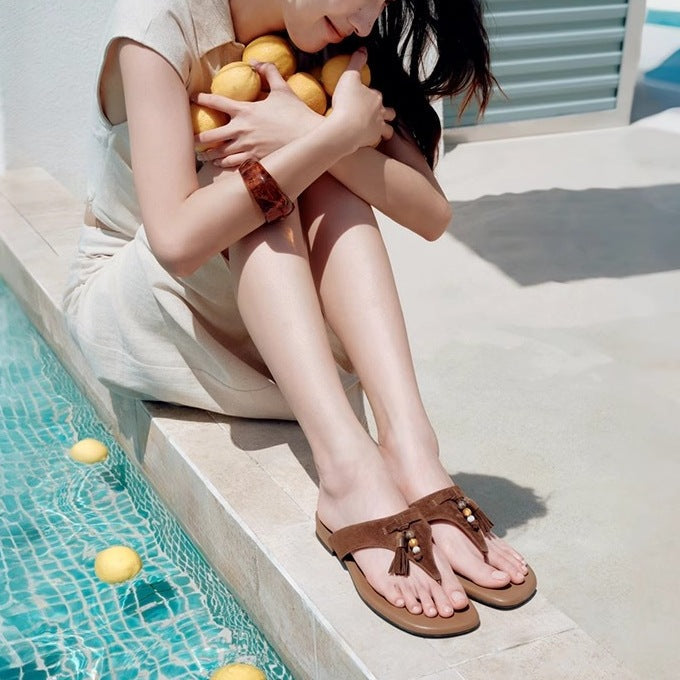 Damen Zehentrenner-Sandalen mit modischem Quastendetail und eleganter Riemenfront R&B