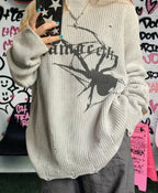 Damen Oversized Strickpullover mit auffälligem Spinnenmuster R&B