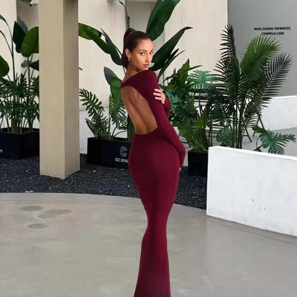 Damen elegantes Abendkleid mit figurbetontem Schnitt und langen Ärmeln EB