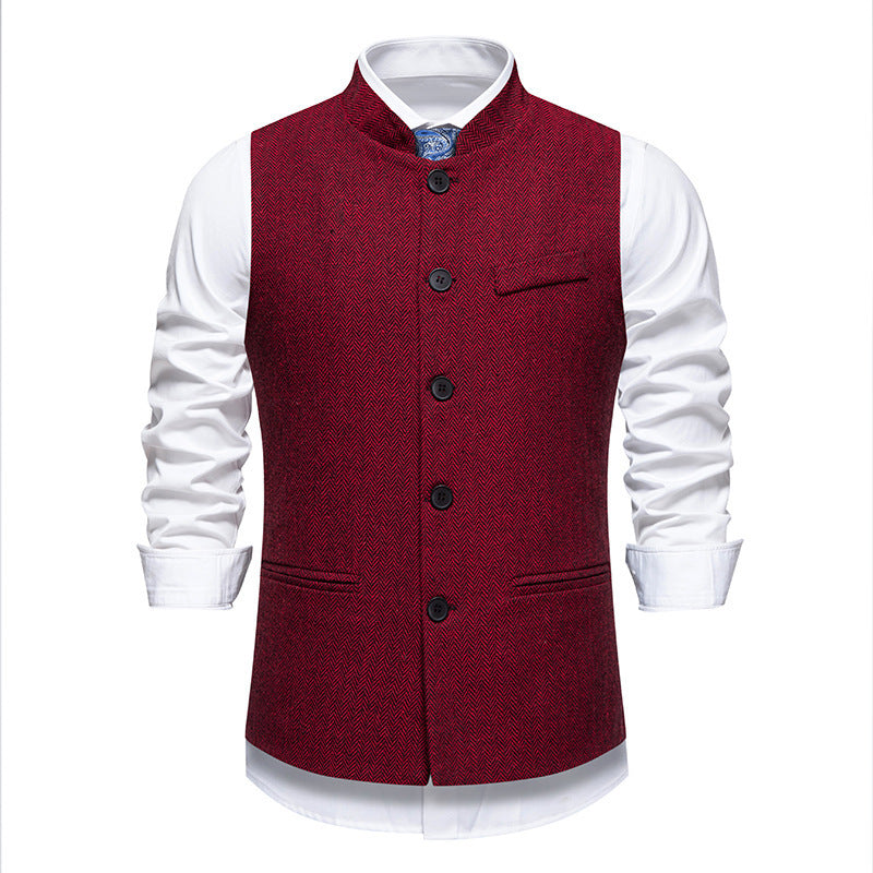 Herren elegante Weste im Herringbone-Design mit funktionalen Taschen R&B
