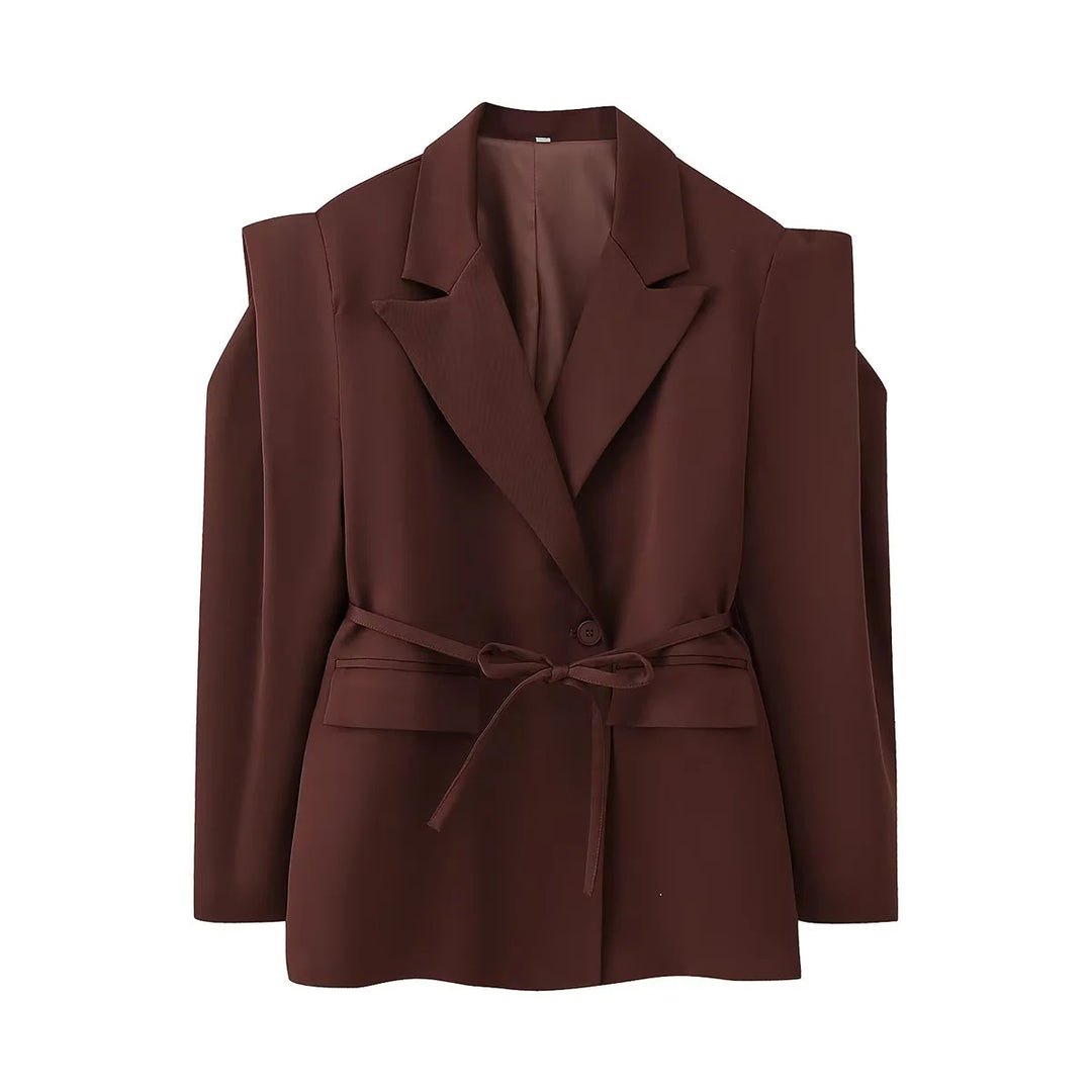 Damen Blazerjacke mit breiten Schultern und taillierbarem Gürtel R&B