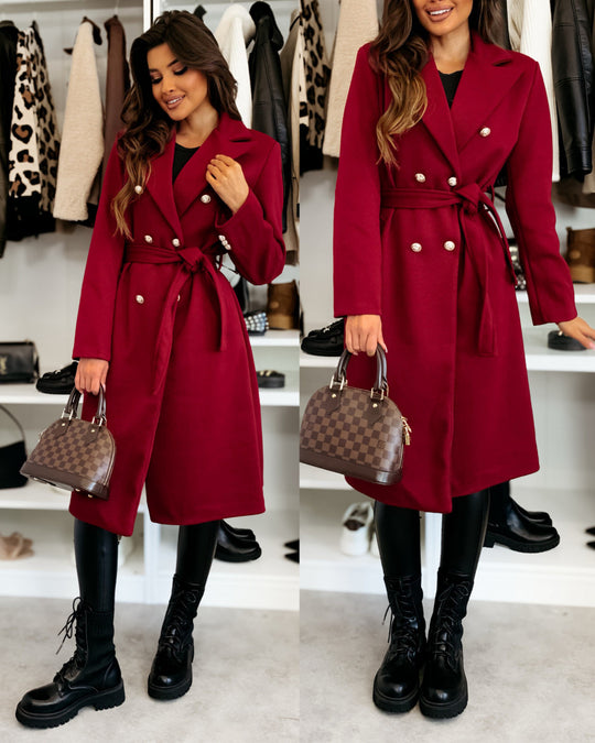 Damen Eleganter Trenchcoat mit taillierbarem Gürtel und Doppelreiher R&B