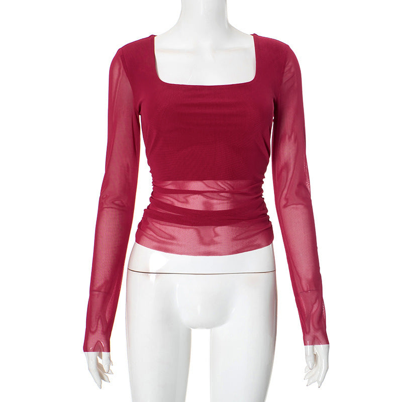 Damen Langarmoberteil mit gerafftem Design und elegantem Quadrat-Ausschnitt R&B